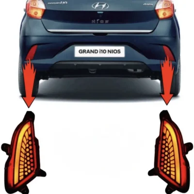 JUST MOD Grand i10 Nios Matrix Reflector Light – Premium 3 Function LED with Indicator & Rear Bumper Fitment (Red)