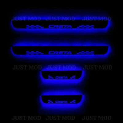Just Mod Creta LED Sill Plate – Premium Chrome Finish Scuff Plate Set of 4 (Blue Light)