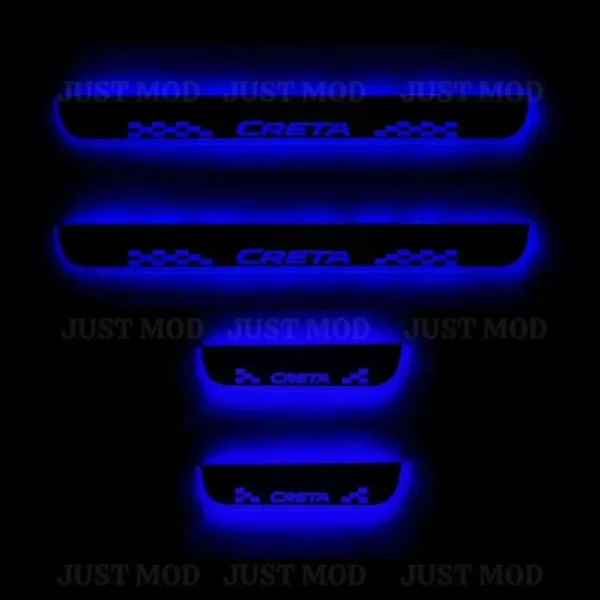 Just Mod Creta LED Sill Plate – Premium Chrome Finish Scuff Plate Set of 4 (Blue Light)