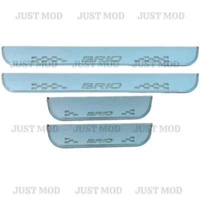 Just Mod Brio LED Sill Plate – Premium Chrome Finish Scuff Plate Set of 4 (Blue Light)