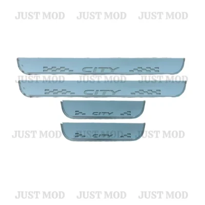 Just Mod City LED Sill Plate – Premium Chrome Finish Scuff Plate Set of 4 (Blue Light)