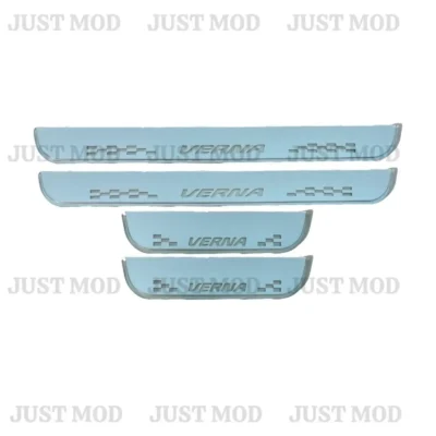 Just Mod Verna LED Sill Plate – Premium Chrome Finish Scuff Plate Set of 4 (Blue Light)