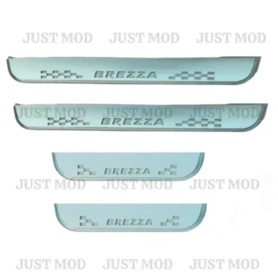 Just Mod Brezza LED Sill Plate – Premium Chrome Finish Scuff Plate Set of 4 (Blue Light)