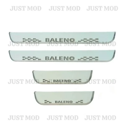 Just Mod Baleno LED Sill Plate – Premium Chrome Finish Scuff Plate Set of 4 (Blue Light)