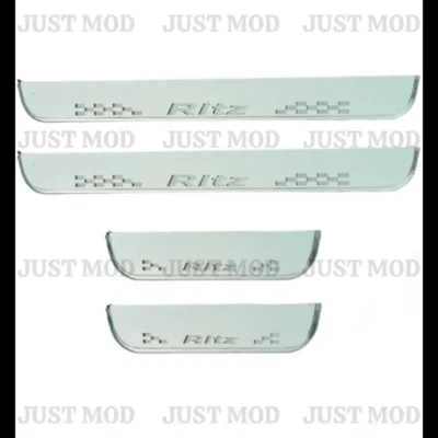 Just Mod Ritz LED Sill Plate – Premium Chrome Finish Scuff Plate Set of 4 (Blue Light)