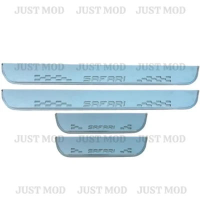 Just Mod Safari LED Sill Plate – Premium Chrome Finish Scuff Plate Set of 4 (Blue Light)