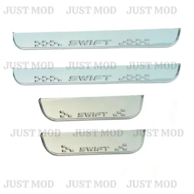 Just Mod Swift LED Sill Plate – Premium Chrome Finish Scuff Plate Set of 4 (Blue Light)