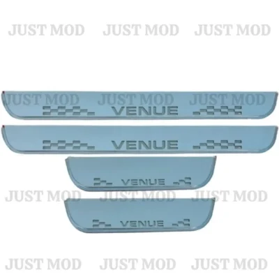 Just Mod Venue LED Sill Plate – Premium Chrome Finish Scuff Plate Set of 4 (Blue Light)