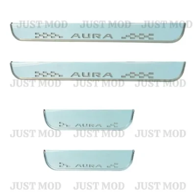 Just Mod Aura LED Sill Plate – Premium Chrome Finish Scuff Plate Set of 4 (Blue Light)