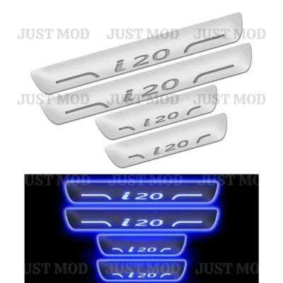 Just Mod i20 LED Sill Plate – Premium Chrome Finish Scuff Plate Set of 4 (Blue Light)