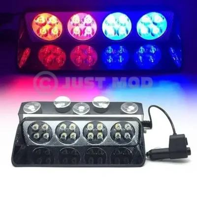 Just Mod S16 Police Flasher – Premium Red Blue Multi-Mode Dashboard Light (48W)