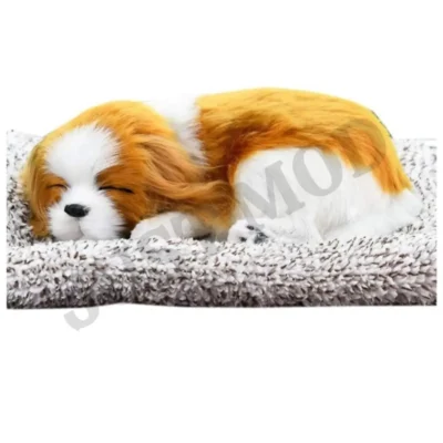 Brown White Sleeping Dog Showpiece Premium Large Decorative Toy for Car & Table Decor, 26 cm