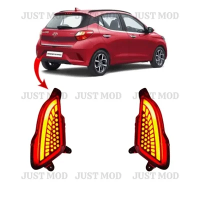 JUST MOD Grand i10 Nios Matrix Reflector Light – Premium 3 Function LED with Indicator & Rear Bumper Fitment (Red)