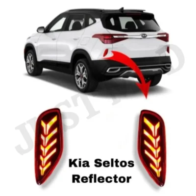JUST MOD Kia Seltos Reflector Light – Premium 3 Function LED Type A with Running Indicator (Waterproof, Red)