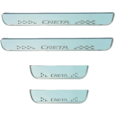 Just Mod Creta LED Sill Plate – Premium Chrome Finish Scuff Plate Set of 4 (Blue Light)