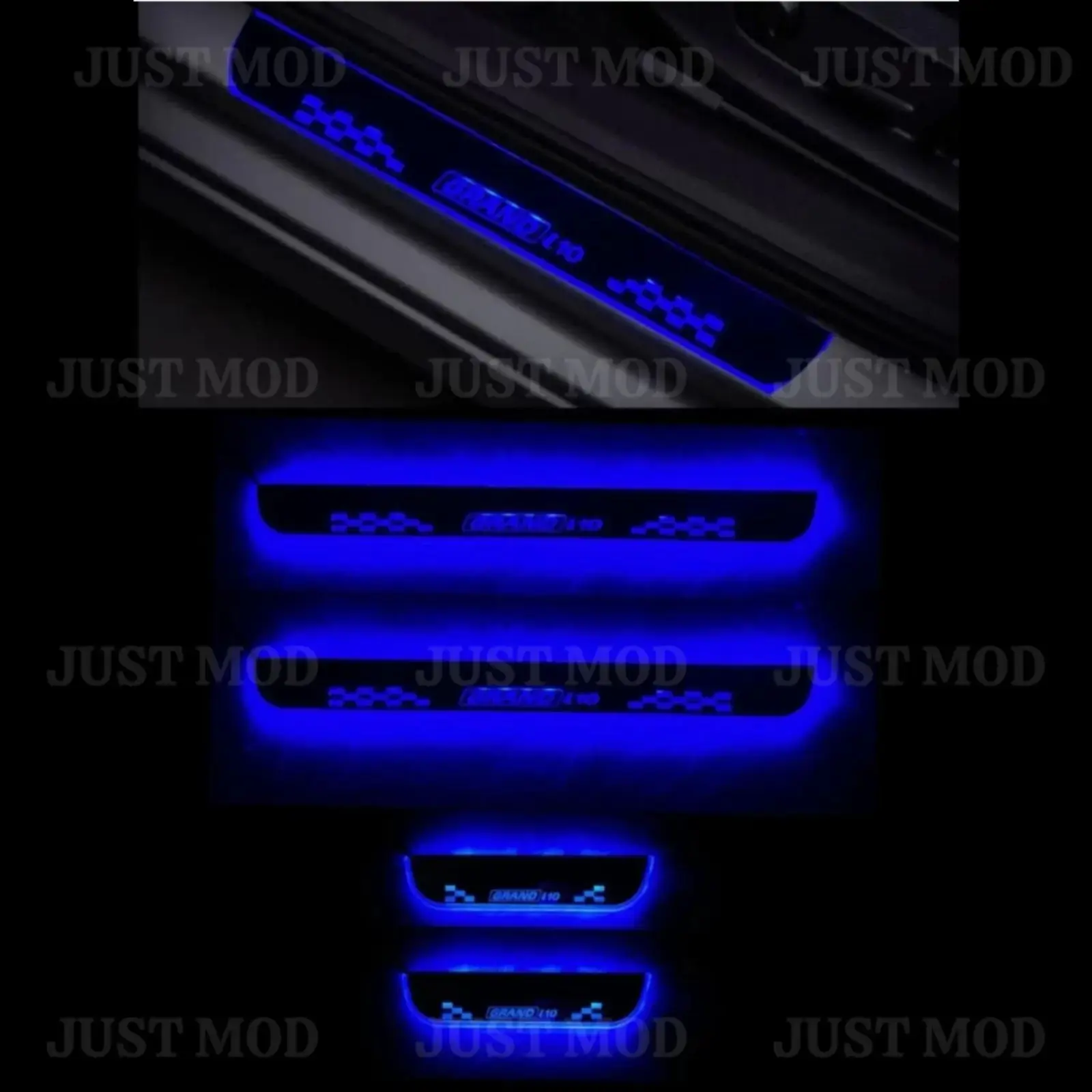 Just Mod Grand i10 LED Sill Plate – Premium Chrome Finish Scuff Plate Set of 4 (Blue Light) - Image 3