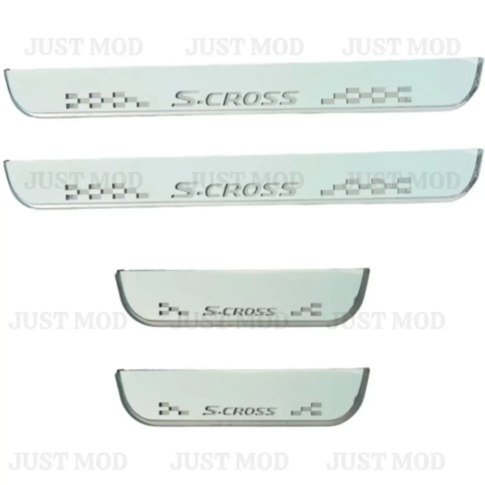 Just Mod S Cross LED Sill Plate – Premium Chrome Finish Scuff Plate Set of 4 (Blue Light) - Image 4