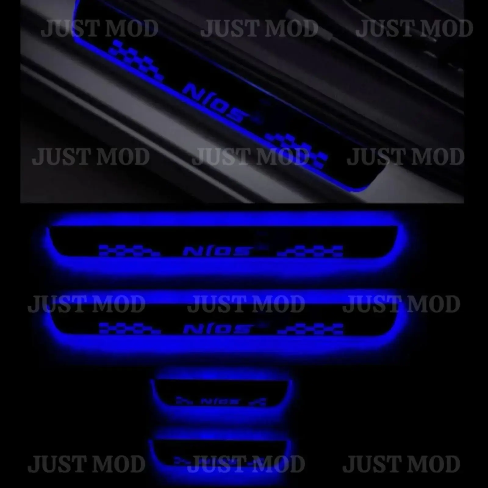 Just Mod Nios LED Sill Plate – Premium Chrome Finish Scuff Plate Set of 4 (Blue Light) - Image 3