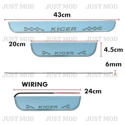 Just Mod Kiger LED Sill Plate – Premium Chrome Finish Scuff Plate Set of 4 (Blue Light)
