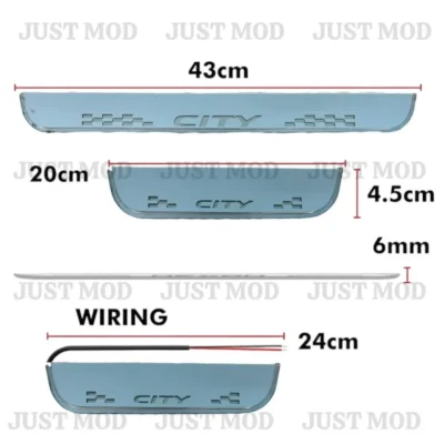 Just Mod City LED Sill Plate – Premium Chrome Finish Scuff Plate Set of 4 (Blue Light)