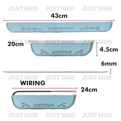 Just Mod Verna LED Sill Plate – Premium Chrome Finish Scuff Plate Set of 4 (Blue Light)