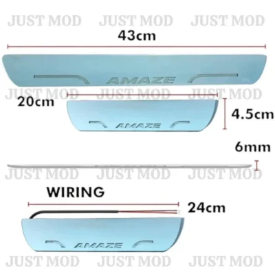 Just Mod Amaze LED Sill Plate – Premium Chrome Finish Scuff Plate Set of 4 (Blue Light)