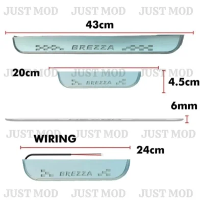 Just Mod Brezza LED Sill Plate – Premium Chrome Finish Scuff Plate Set of 4 (Blue Light)