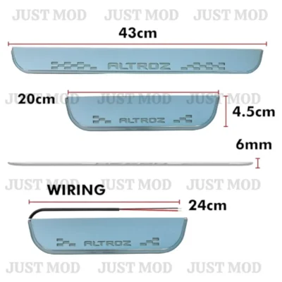 Just Mod Altroz LED Sill Plate – Premium Chrome Finish Scuff Plate Set of 4 (Blue Light)