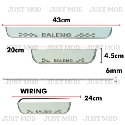 Just Mod Baleno LED Sill Plate – Premium Chrome Finish Scuff Plate Set of 4 (Blue Light)