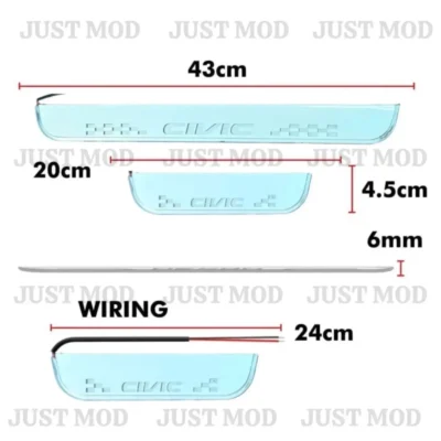 Just Mod Civic LED Sill Plate – Premium Chrome Finish Scuff Plate Set of 4 (Blue Light)