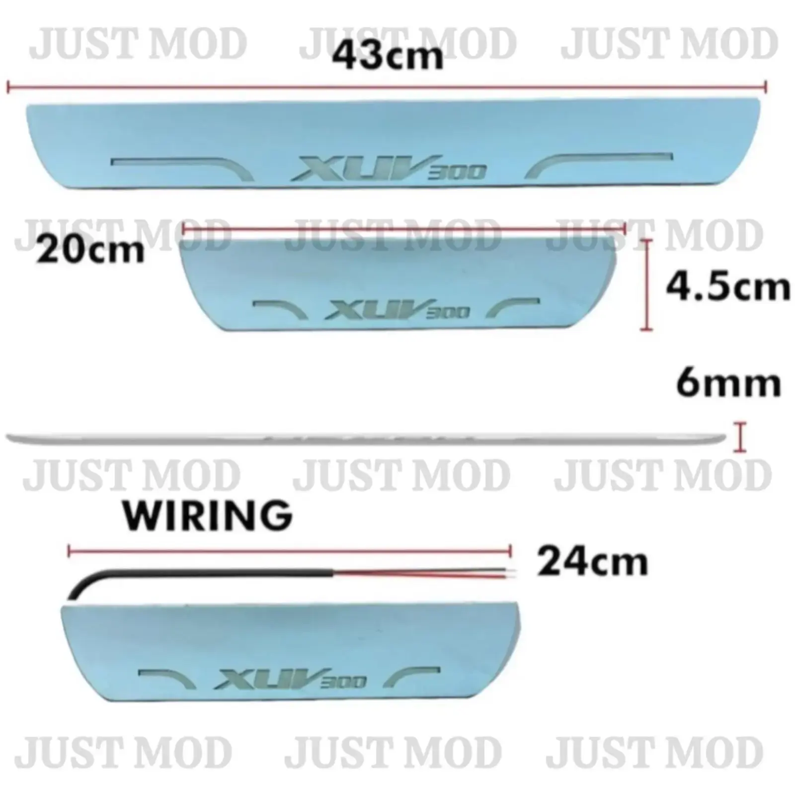 Just Mod XUV300 LED Sill Plate – Premium Chrome Finish Scuff Plate Set of 4 (Blue Light) - Image 3