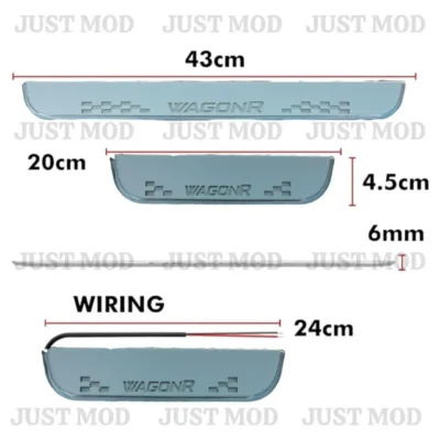 Just Mod Wagon R LED Sill Plate – Premium Chrome Finish Scuff Plate Set of 4 (Blue Light)