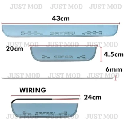 Just Mod Safari LED Sill Plate – Premium Chrome Finish Scuff Plate Set of 4 (Blue Light)