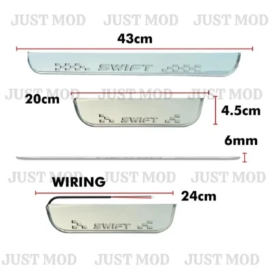 Just Mod Swift LED Sill Plate – Premium Chrome Finish Scuff Plate Set of 4 (Blue Light)