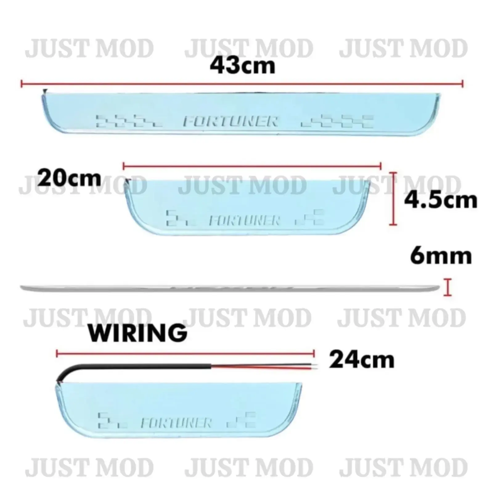 Just Mod Fortuner LED Sill Plate – Premium Chrome Finish Scuff Plate Set of 4 (Blue Light) - Image 3