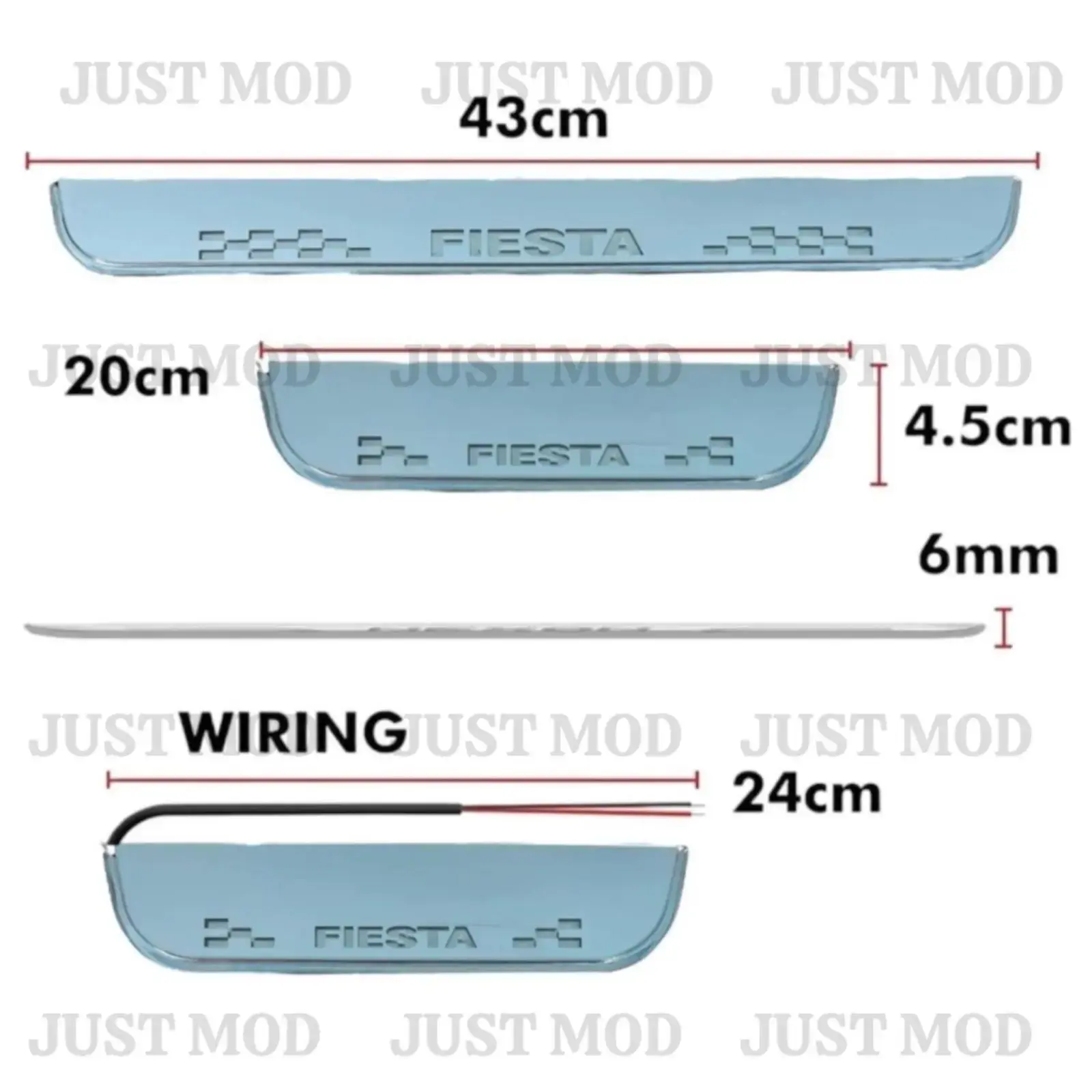 Just Mod Fiesta LED Sill Plate – Premium Chrome Finish Scuff Plate Set of 4 (Blue Light) - Image 3