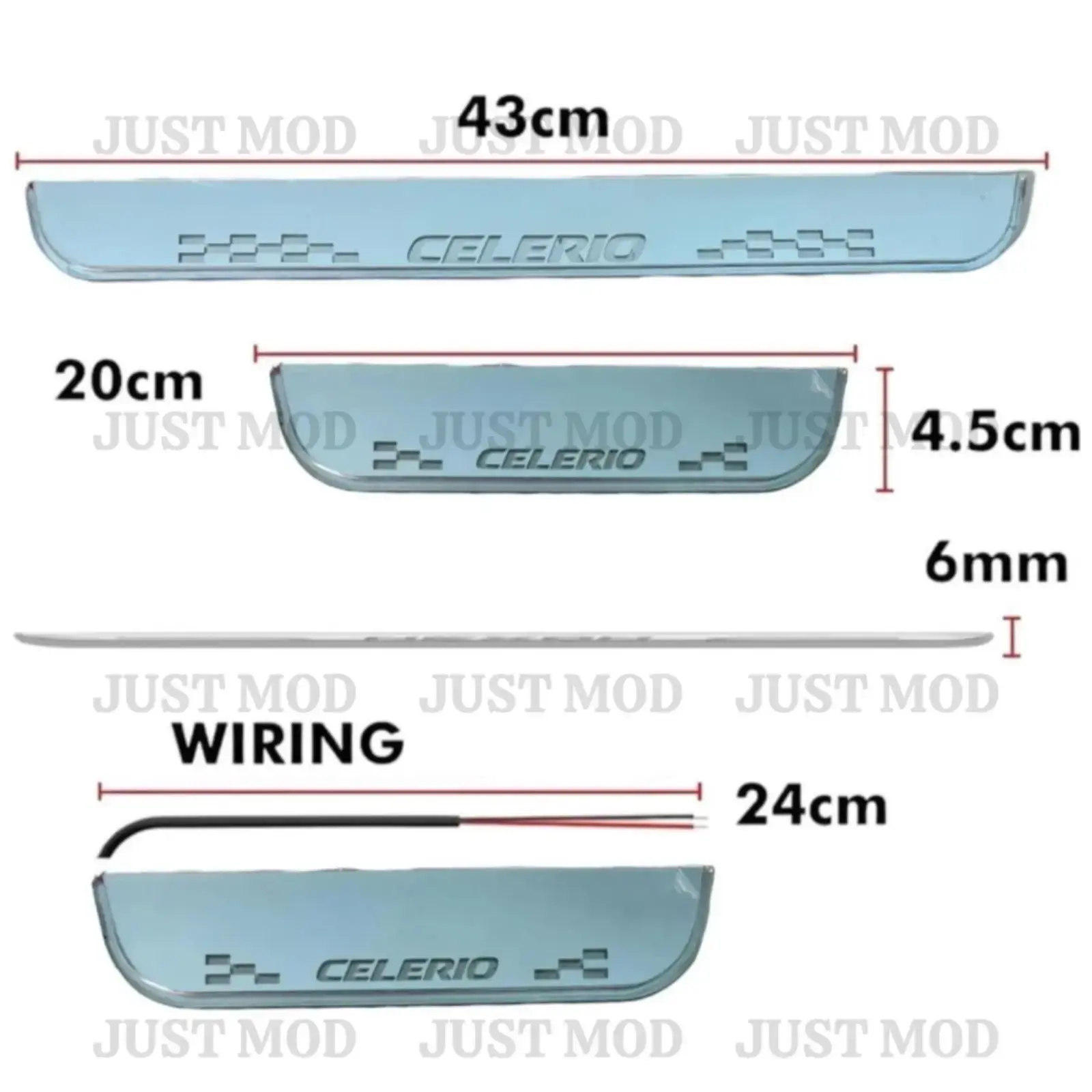Just Mod Celerio LED Sill Plate – Premium Chrome Finish Scuff Plate Set of 4 (Blue Light) - Image 3
