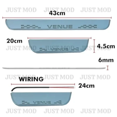 Just Mod Venue LED Sill Plate – Premium Chrome Finish Scuff Plate Set of 4 (Blue Light)