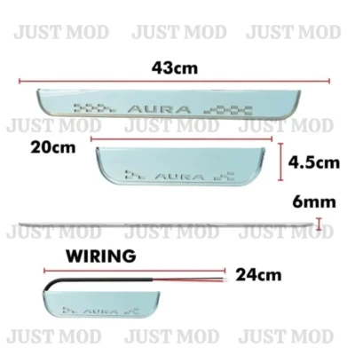 Just Mod Aura LED Sill Plate – Premium Chrome Finish Scuff Plate Set of 4 (Blue Light)