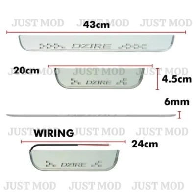 Just Mod Dzire LED Sill Plate – Premium Chrome Finish Scuff Plate Set of 4 (Blue Light)