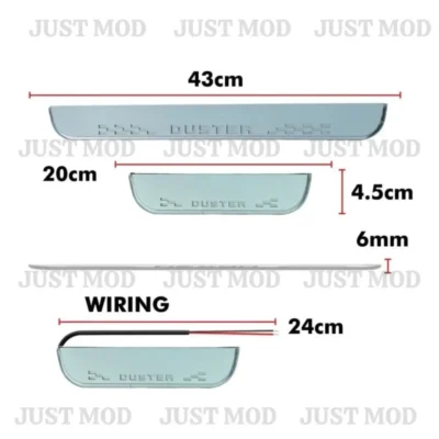 Just Mod Duster LED Sill Plate – Premium Chrome Finish Scuff Plate Set of 4 (Blue Light)=