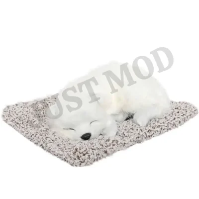 White Sleeping Dog Showpiece Premium Large Decorative Toy for Car & Table Decor, 26 cm