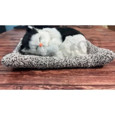 Black White Sleeping Cat Showpiece Premium Kitty Decorative Toy for Car & Table Decor, 26 cm