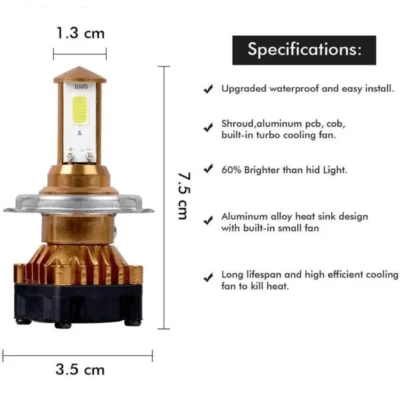 CYT Front DC Power Headlight Bulb Universal for All Bikes, Motorcycle, and Scooty – 3 Side H4 LED Headlight with Cool White Light | JUSTMOD
