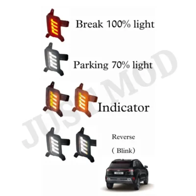 JUST MOD Creta Matrix Reflector Light – Premium Smoke LED Type A with Scan, Indicator & Reverse Light (2024+ Model, Red)