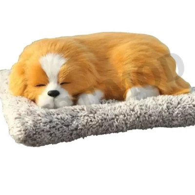 Brown White Sleeping Dog Showpiece Premium Large Decorative Toy for Car & Table Decor, 26 cm