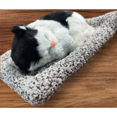 Black White Sleeping Cat Showpiece – Premium Kitty Decorative Toy (26 cm)