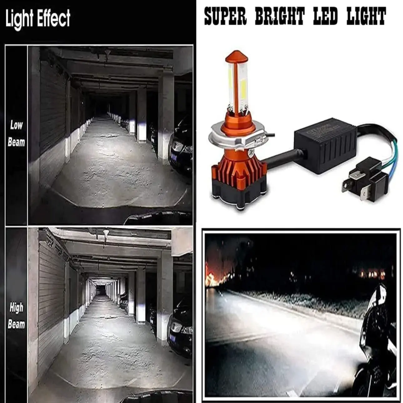 CYT Front DC Power Headlight Bulb Universal for All Bikes, Motorcycle, and Scooty – 3 Side H4 LED Headlight with Cool White Light | JUSTMOD - Image 2