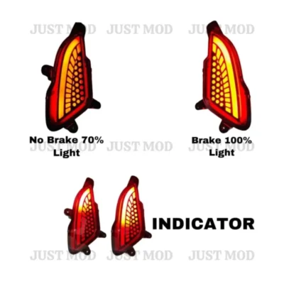 JUST MOD Grand i10 Nios Matrix Reflector Light – Premium 3 Function LED with Indicator & Rear Bumper Fitment (Red)