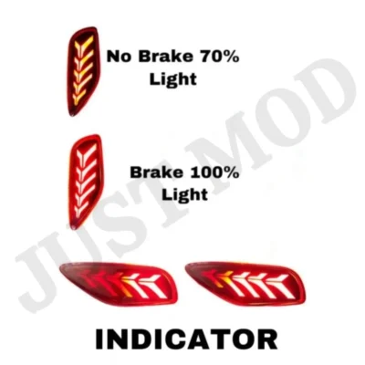 JUST MOD Kia Seltos Reflector Light – Premium 3 Function LED Type A with Running Indicator (Waterproof, Red)